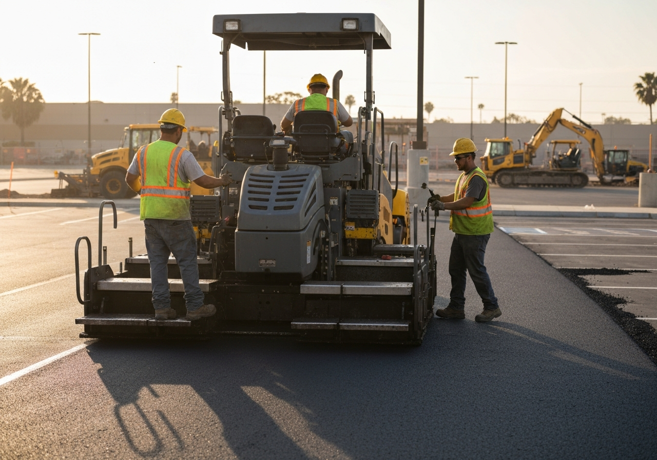 Super Asphalt paving crew at work