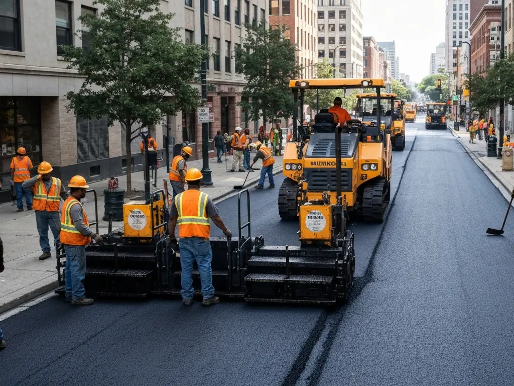Super Asphalt paving crew at work in Oceanside, CA